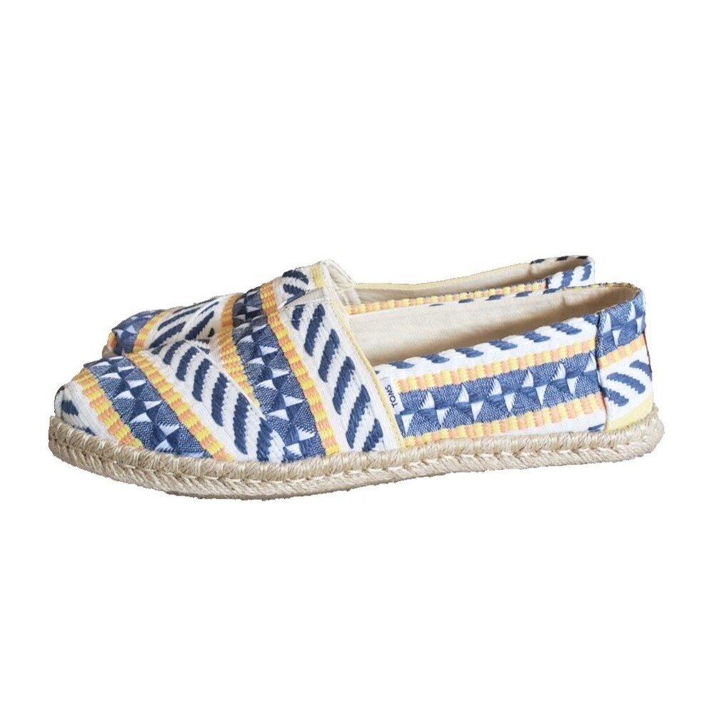 TOMS Alpargata Rope Natural Global Jacquard Espradille Flat Blue Yellow Size 9 - Picture 6 of 11